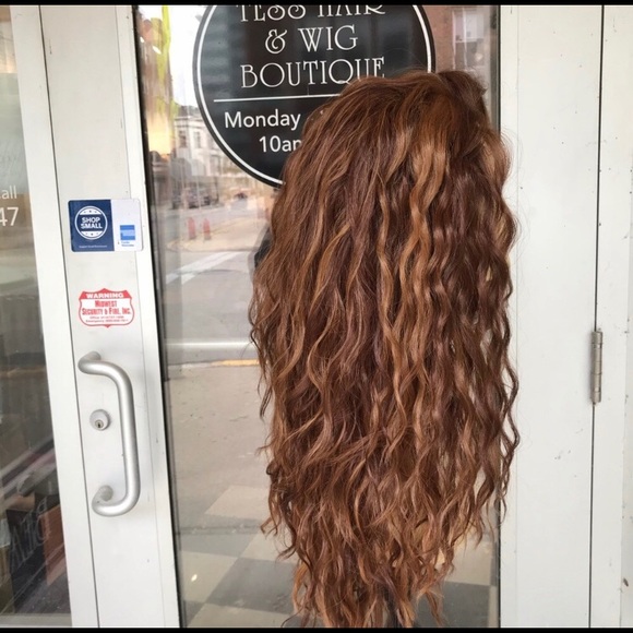 Copper Brown Curly long Swisslace Lacefront wig - Picture 8 of 9